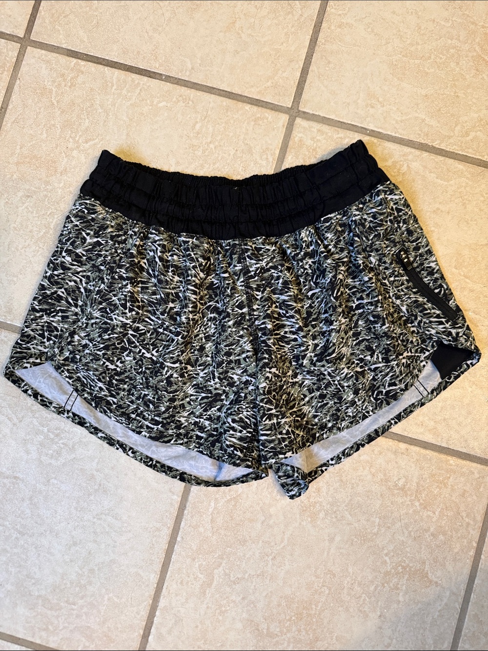 lululemon athletica Black and Gray Printed Running Shorts